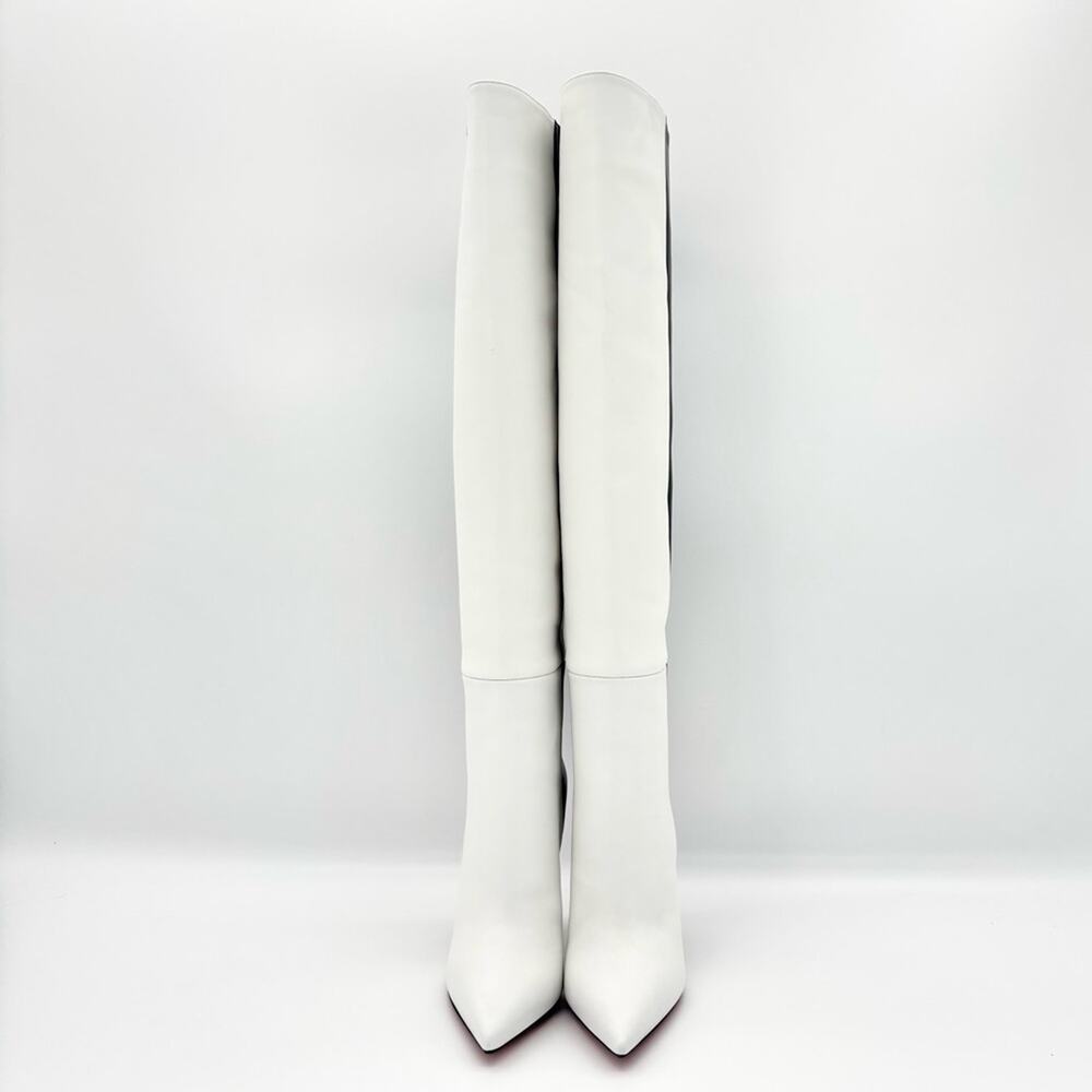 NIB Christian Louboutin Astrilarge Botta 100 Black White Pointed Toe Boots 37.5 - Picture 5 of 10